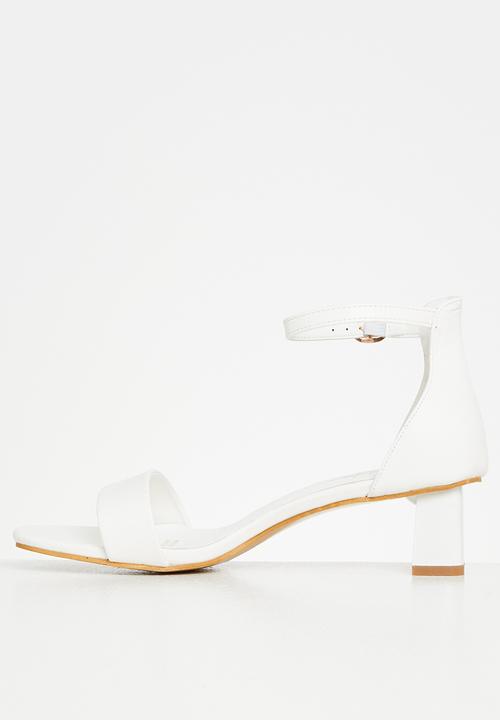 Seduction - Ankle tie barely there block heel - white