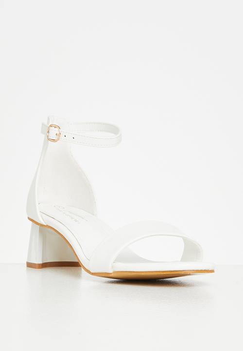 Seduction - Ankle tie barely there block heel - white