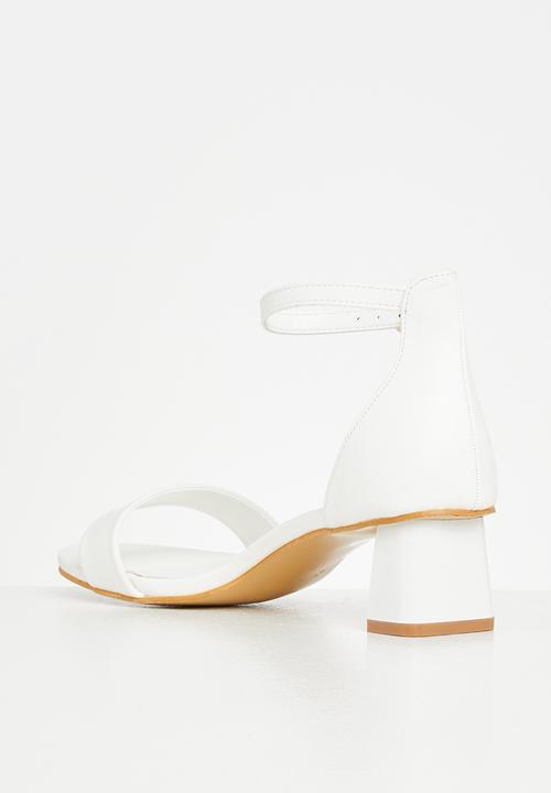 Seduction - Ankle tie barely there block heel - white