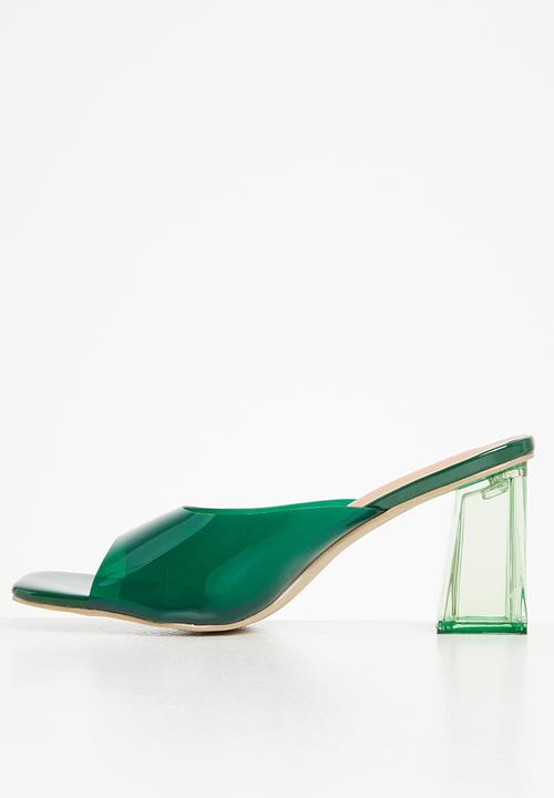 Seduction - Barely there square toe block heel mule - emerald green