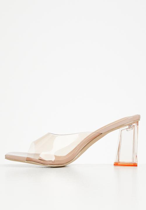 Seduction - Barely there square toe block heel mule - stone
