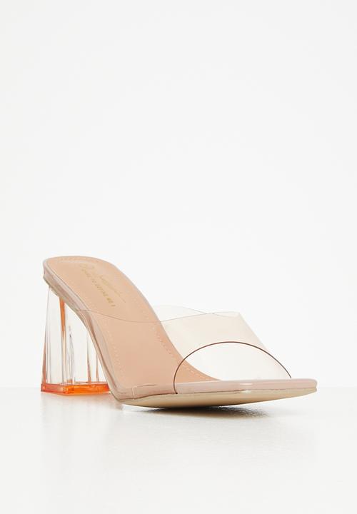 Seduction - Barely there square toe block heel mule - stone