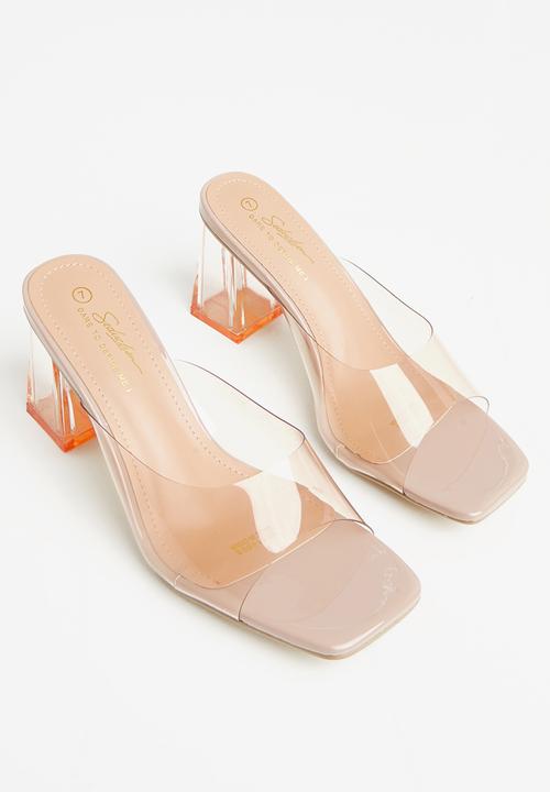 Seduction - Barely there square toe block heel mule - stone