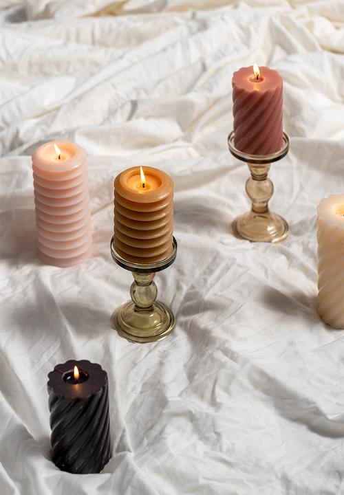 Present Time - Layered circles pillar medium candle - sand brown