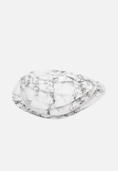 Present Time - Marble look tray - white