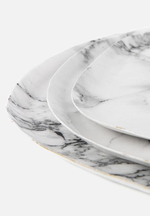 Present Time - Marble look tray - white