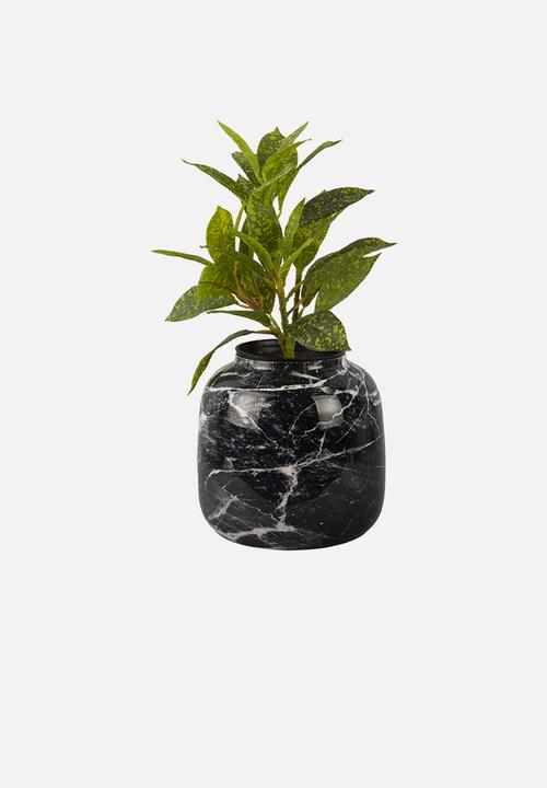 Present Time - Marble look sphere medium vase - black