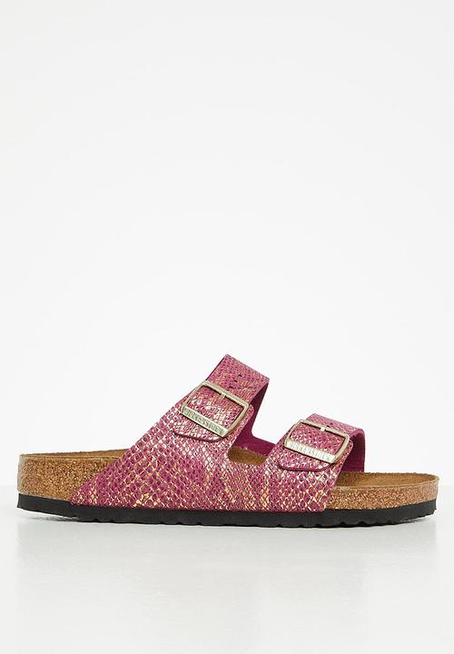 Birkenstock - Arizona shiny python microfibre regular  - dark fuchsia