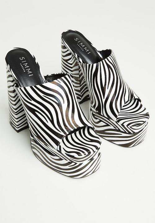 SIMMI London - Robin - 5 platform block heel mule - zebra print