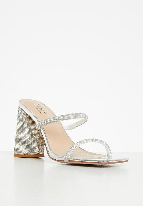 SIMMI London - Peruvian -1 diamante strappy block mule - silver