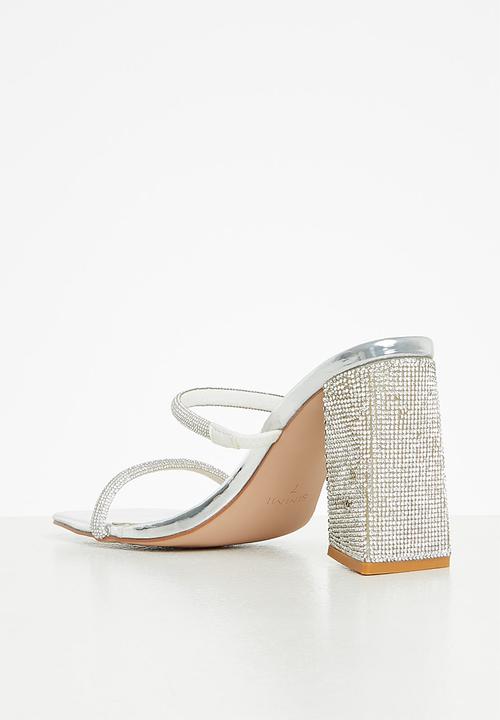 SIMMI London - Peruvian -1 diamante strappy block mule - silver