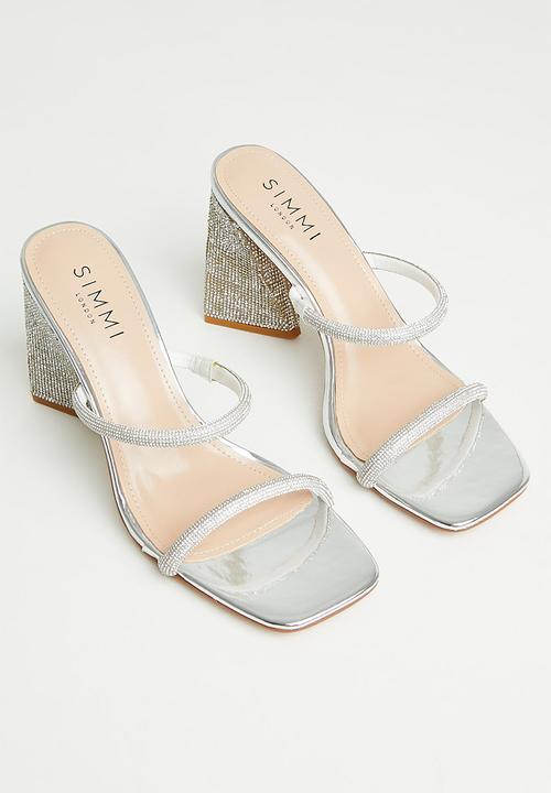 SIMMI London - Peruvian -1 diamante strappy block mule - silver
