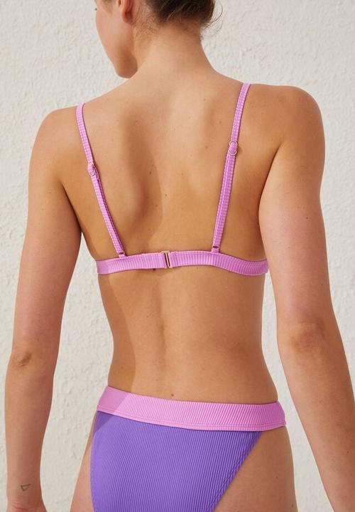 Cotton On - V wire contrast bikini top - purple pansy/digital orchid rib
