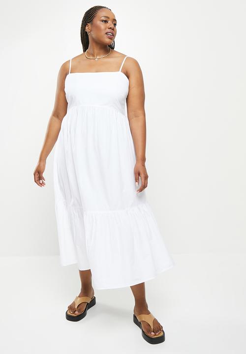 knee length dresses for ladies CORAZON Curve Neckline Pencil Skirt Midi Dress with Side Bow Trail (White  Gazaar)