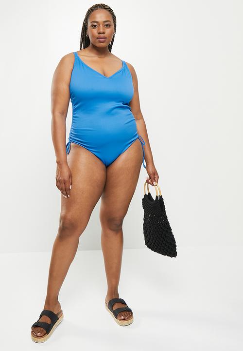 Cotton On - Curve swim ruched side one piece - deep sky rib