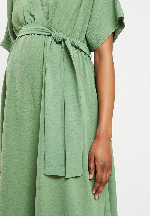 edit Maternity - Maternity textured wrap fit and flare dress - green 