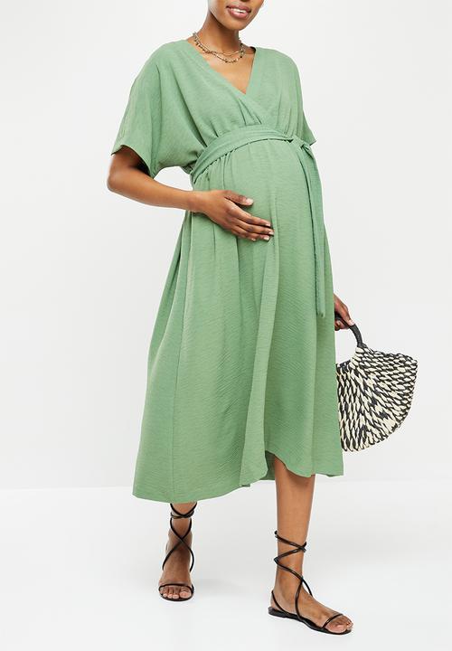 edit Maternity - Maternity textured wrap fit and flare dress - green 