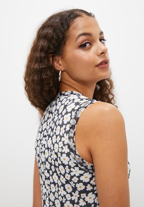 Blake - Mesh short sleeve bodycon dress - daisy print