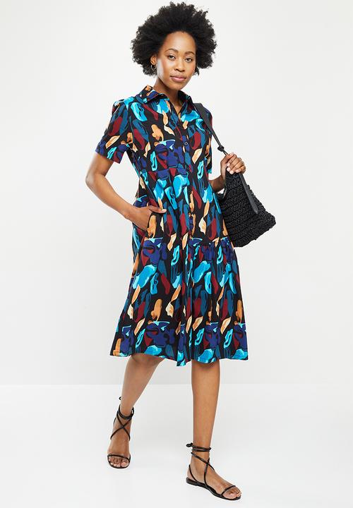 AMANDA LAIRD CHERRY - Kuhlanga dress - black/blue/maroon/clay