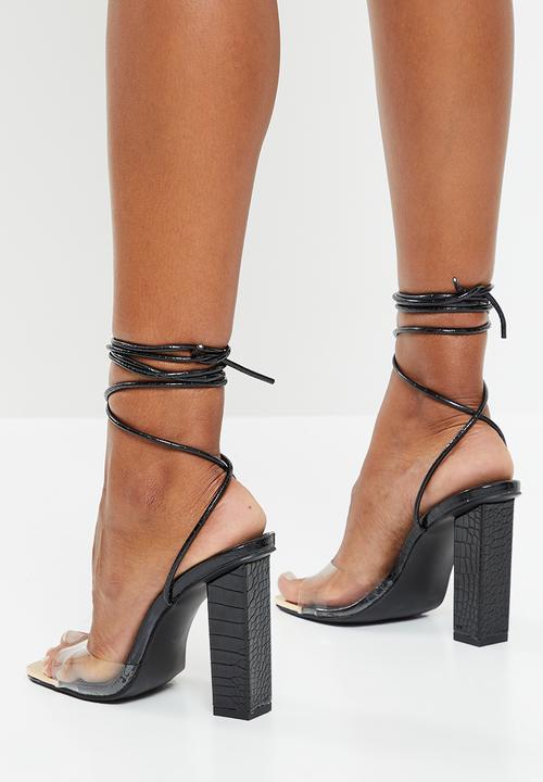 Public Desire - Date-night block heel - black patent croc 
