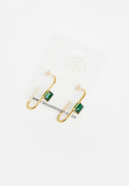 Tessa Design - Mikayla emerald stone geometric hoop - gold