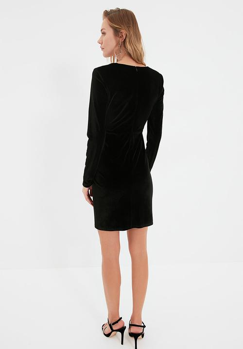 Trendyol - Velvet belted mini dress - black