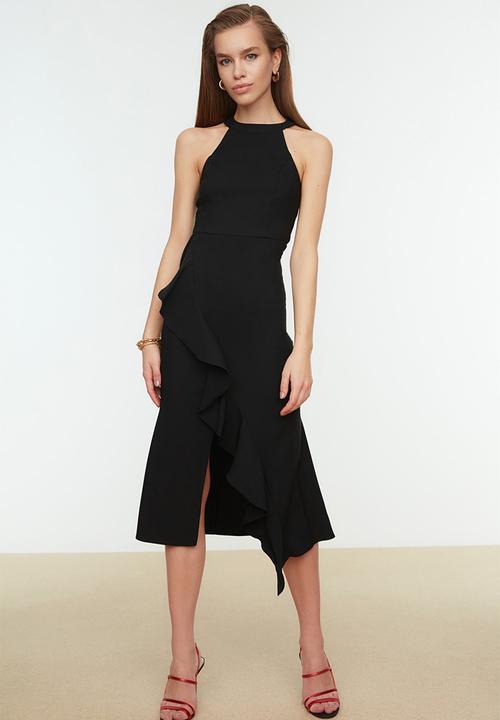 Trendyol - Halter neck flywheel hem dress - black