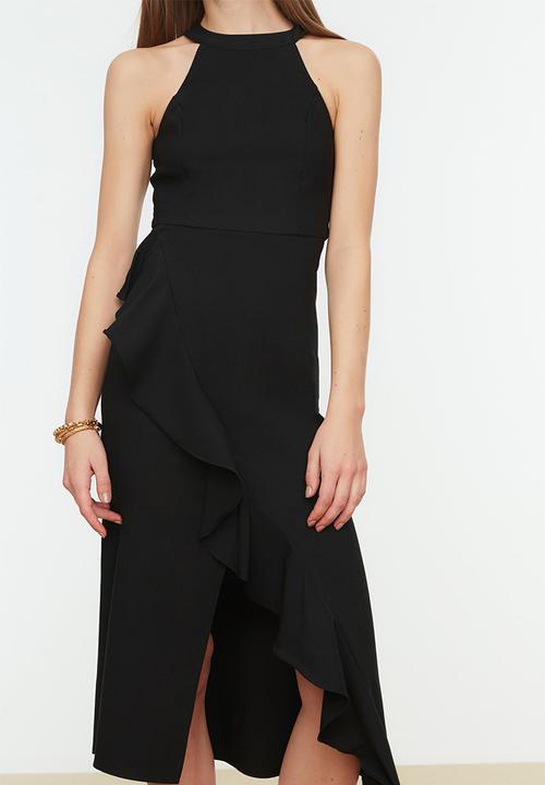 Trendyol - Halter neck flywheel hem dress - black