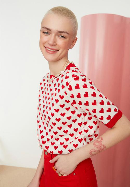 Trendyol - Heart print knit top  - red