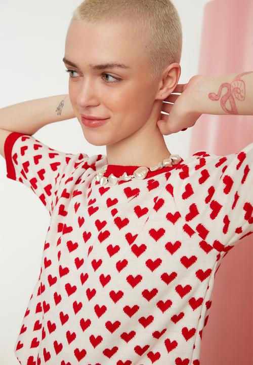 Trendyol - Heart print knit top  - red