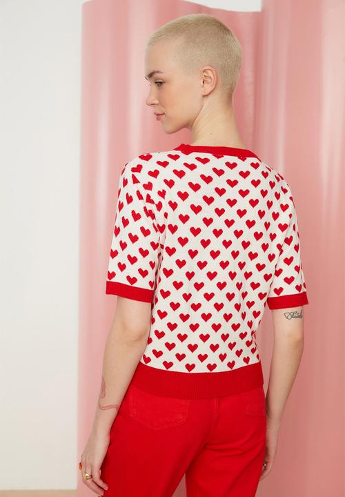 Trendyol - Heart print knit top  - red