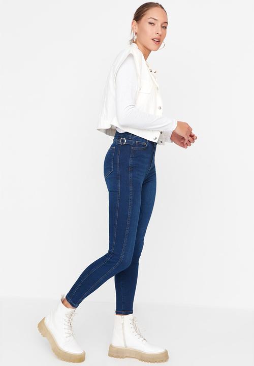 Trendyol - High waist buckle skinny jeans - navy