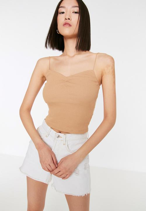 Trendyol - Thin strap ribbed top - camel
