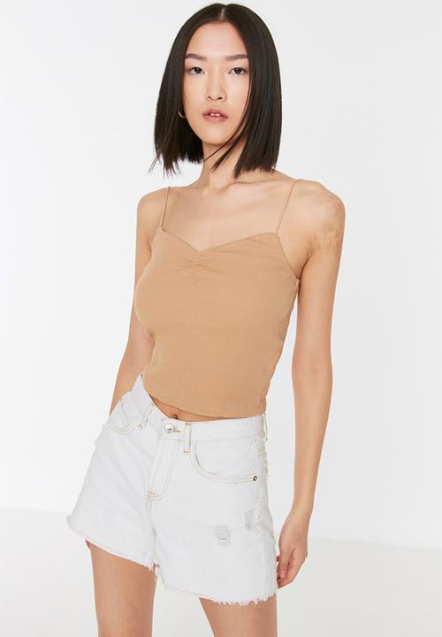 Trendyol - Thin strap ribbed top - camel