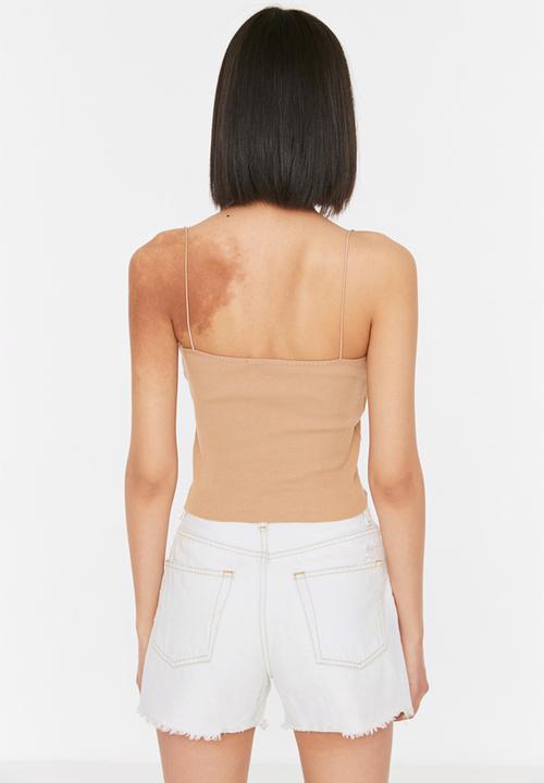 Trendyol - Thin strap ribbed top - camel