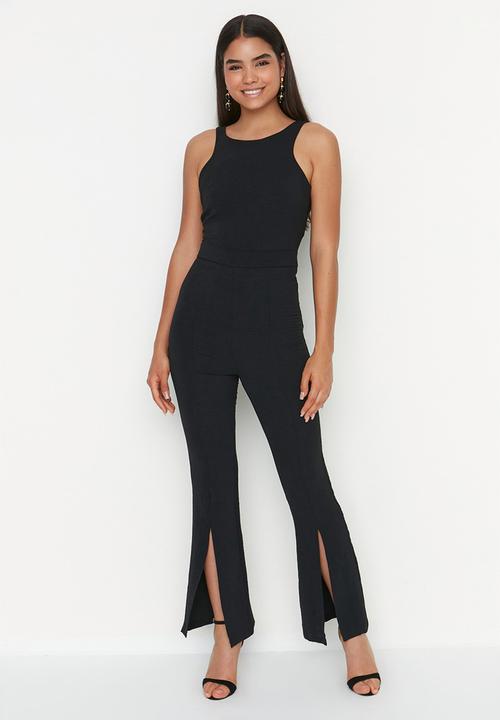 Trendyol - High neck front slit jumpsuit - black