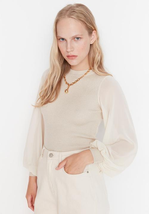 Trendyol - Chiffon sleeve sweater - stone