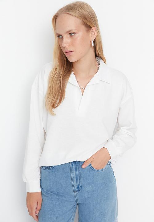 Trendyol - V-neck sweatshirt - white