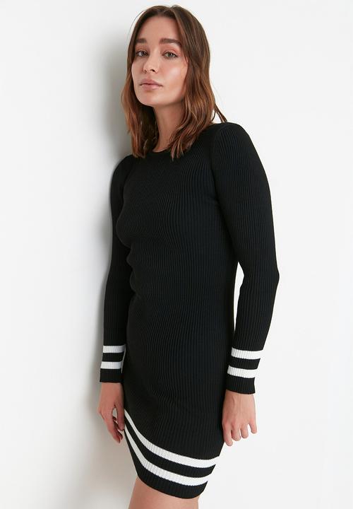 Trendyol - Striped hem knit mini dress - black
