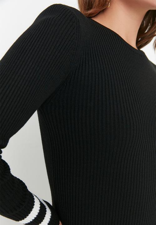 Trendyol - Striped hem knit mini dress - black