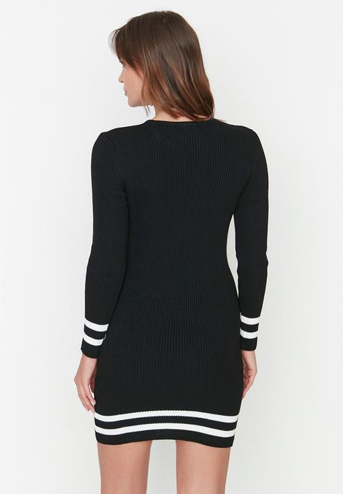 Trendyol - Striped hem knit mini dress - black