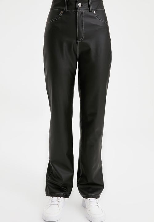 Trendyol - Faux leather trousers - black