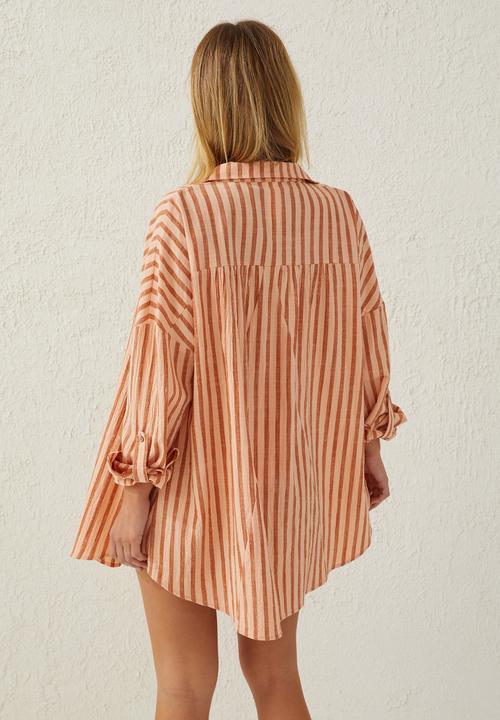 Cotton On - Swing beach shirt - sunset peach stripe