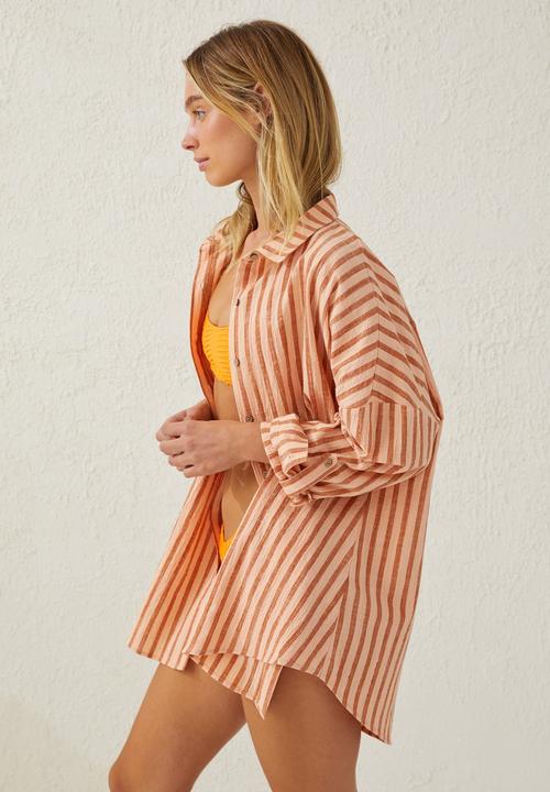 Cotton On - Swing beach shirt - sunset peach stripe