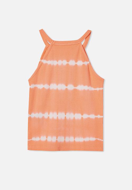 Cotton On - Leah rib tank - fizzy melon/linear tie dye