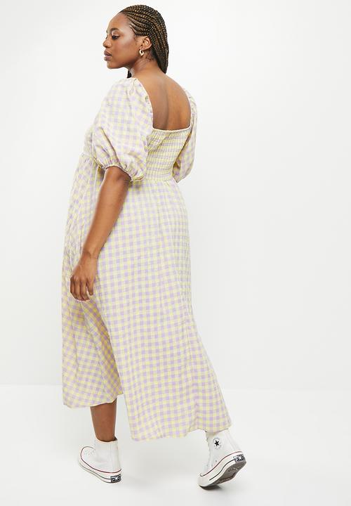 Me&B - Plus babydoll side pocket shirring back midi dress - milk