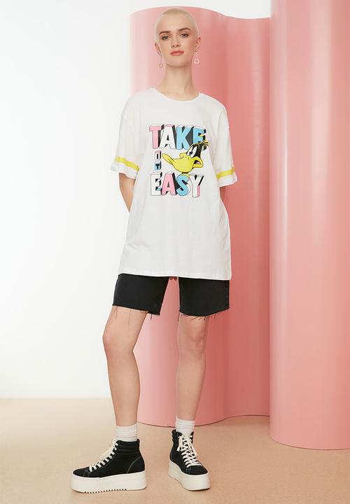 Trendyol - Ducky duck printed boyfriend t-shirt - white