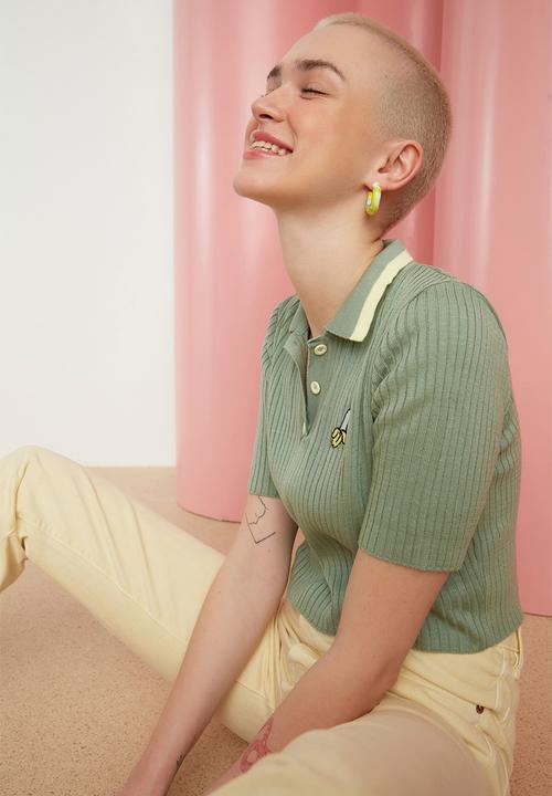 Trendyol - Embroidered polo knit top - mint