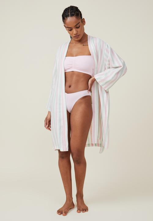 Cotton On - Linen blend sleep robe - pink green stripe