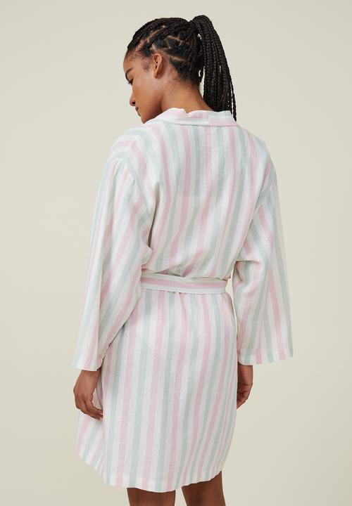 Cotton On - Linen blend sleep robe - pink green stripe